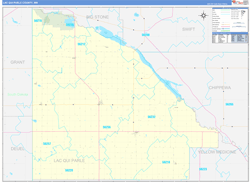 Lac qui ParleCounty, MN Wall Map Zip Code Basic Style 2024
